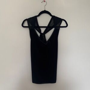 Zara Black Velvet Vest Top size XS Sheer Crossover Back